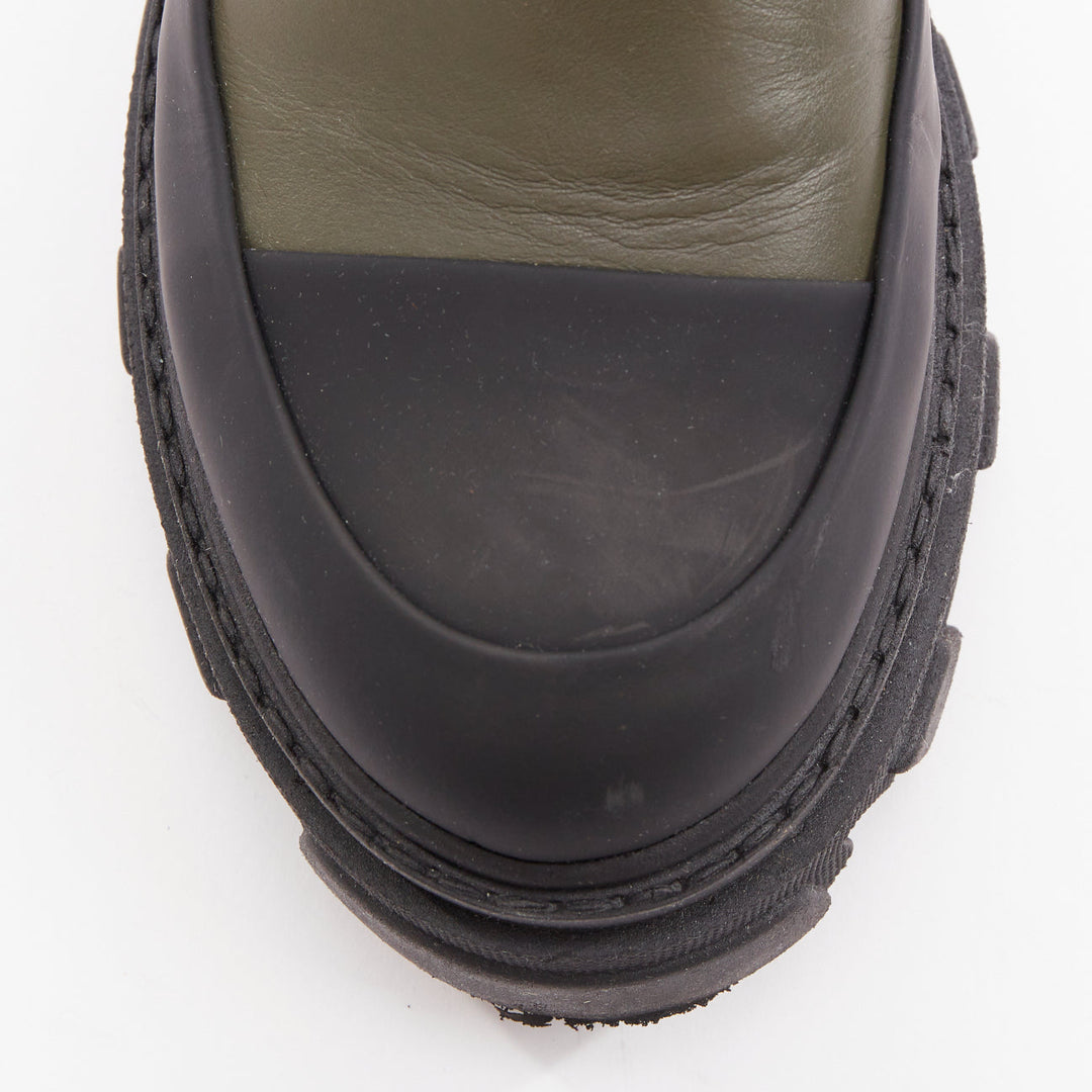 GANNI Kalamata army green leather black rubber elastic gusset chelsea boots EU39