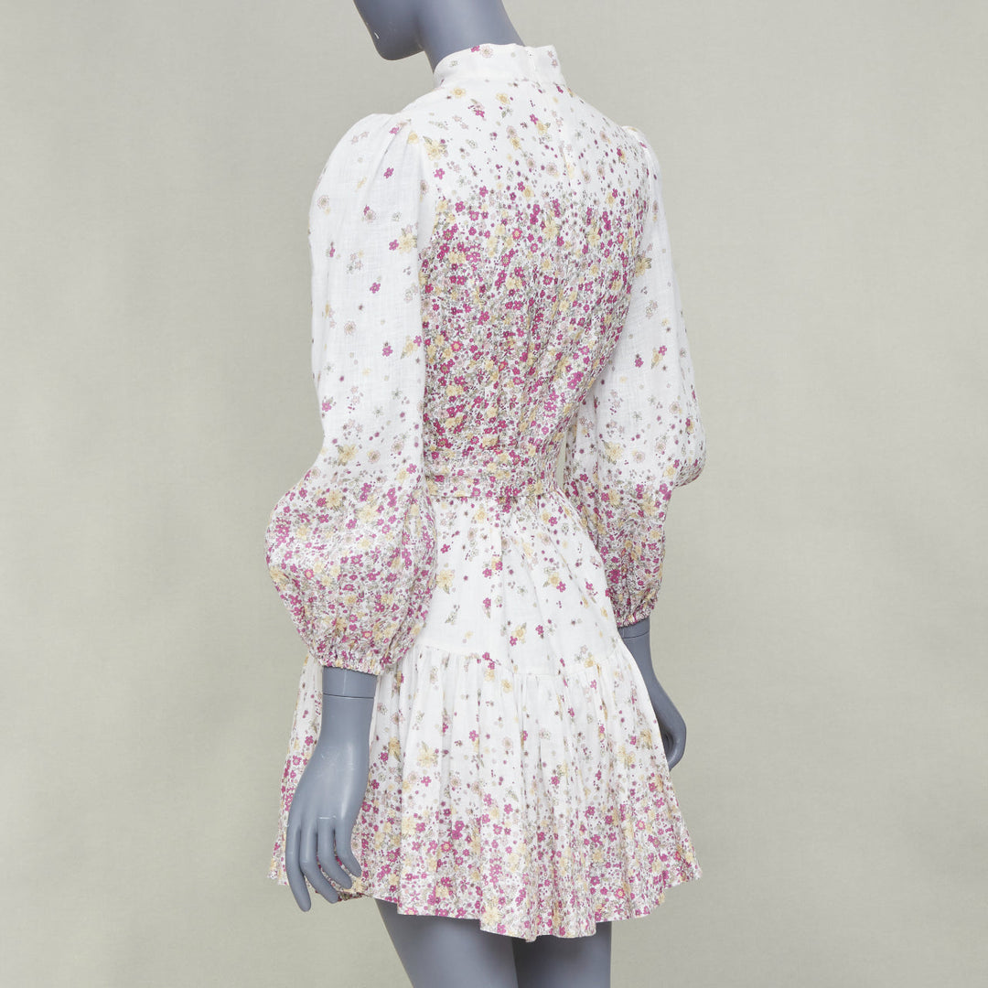 ZIMMERMANN 2020 Carnaby micro flower print white pink linen mini dress Sz1 S
