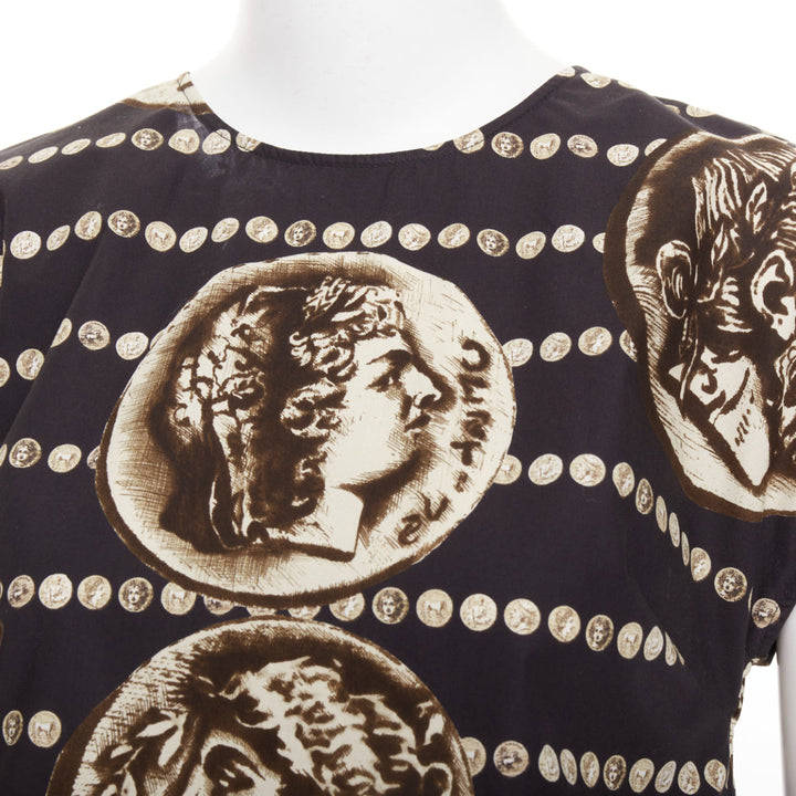 DOLCE GABBANA black copper cotton roman coin print cap sleeves top IT38 XS
