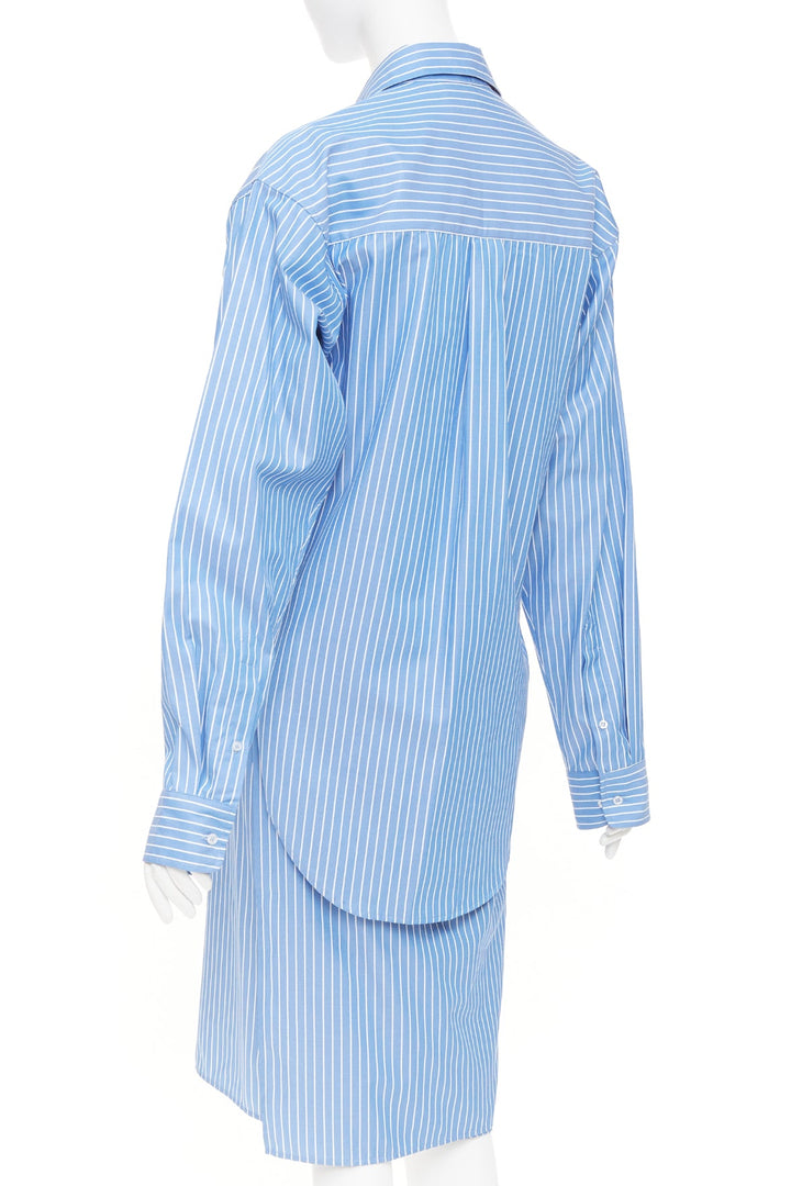 VETEMENTS 2016 Runway blue white striped cotton blend asymmetric shirt dress S