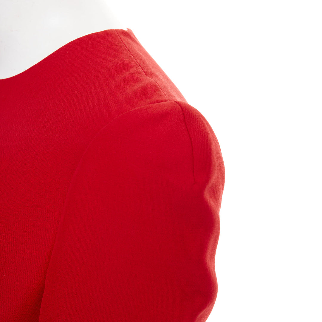VALENTINO red silk wool crepe scalloped skirt detail flared dress IT40 S