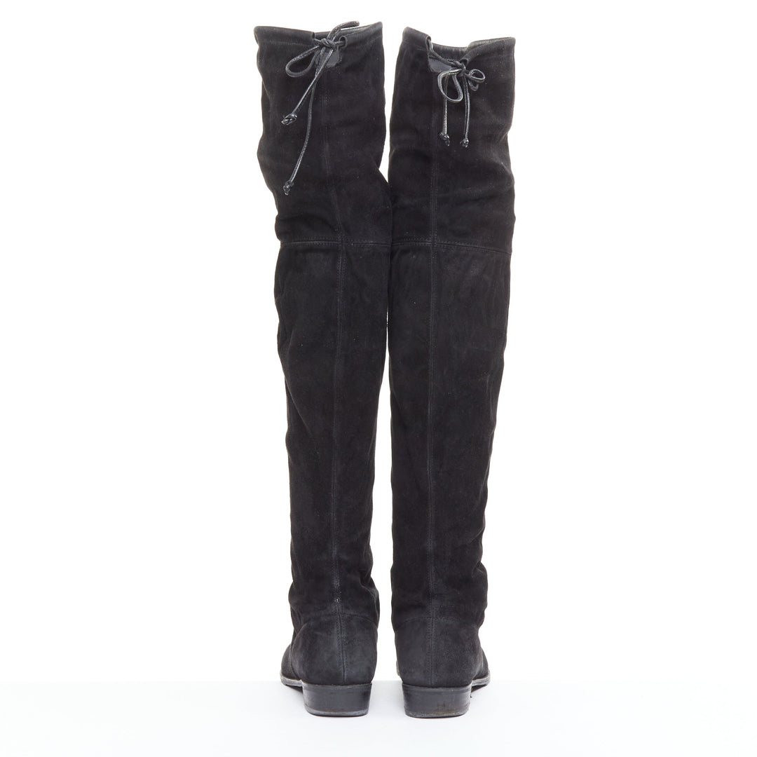 STUART WEITZMAN Lowland black suede drawstring top over knee flat boots EU38