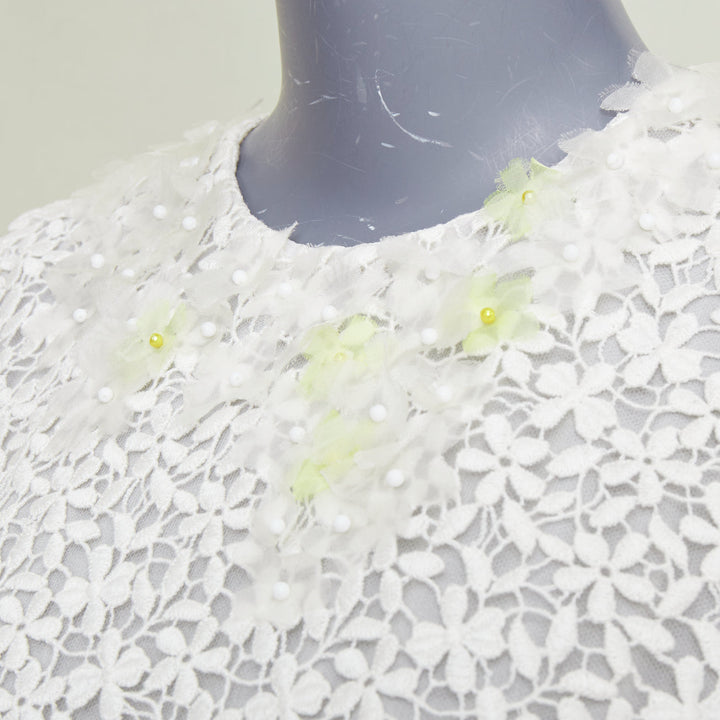 GIAMBATTISTA VALLI ivory floral cloque lace body sleeveless bridal dress IT40 S
