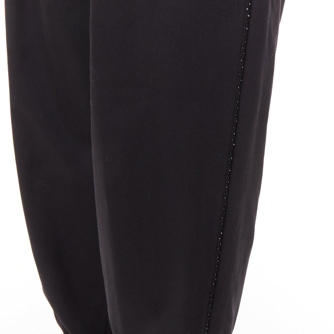 SAINT LAURENT 2018 black virgin wool beaded trim drawstring jogger pants FR48 M