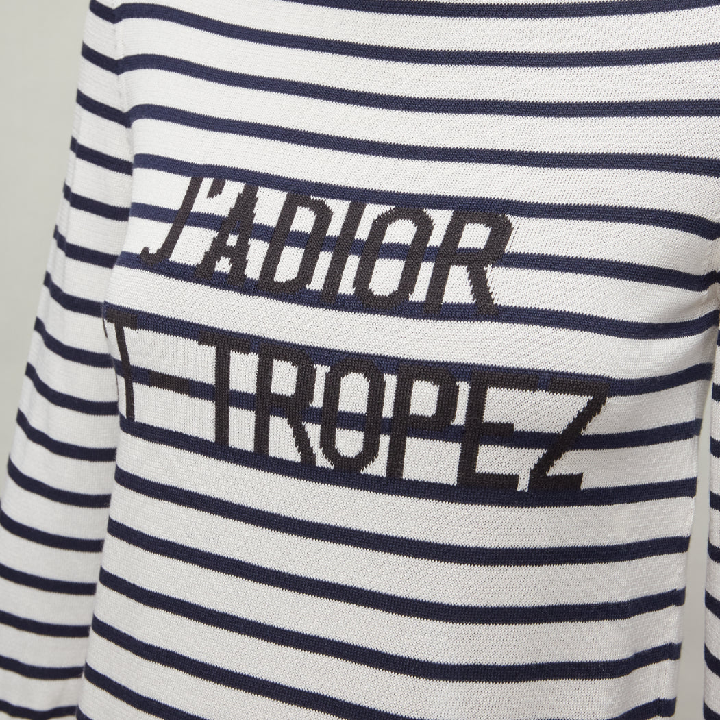 DIOR Jadior St Tropez black cream silk cotton stripe cropped sweater FR34 XS