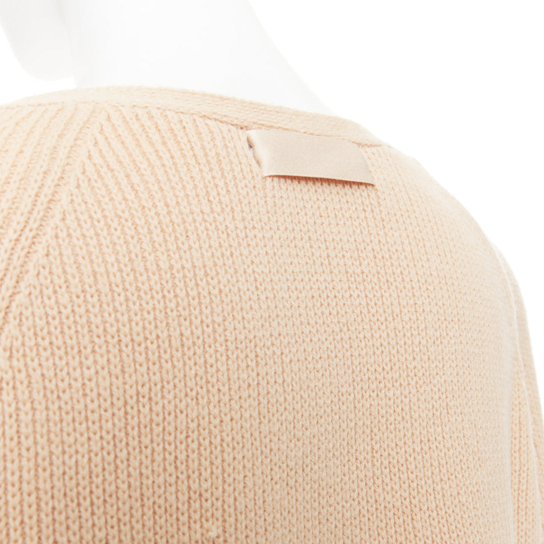 HELMUT LANG beige wool cashmere lace up sleeves relaxed oversized sweater M