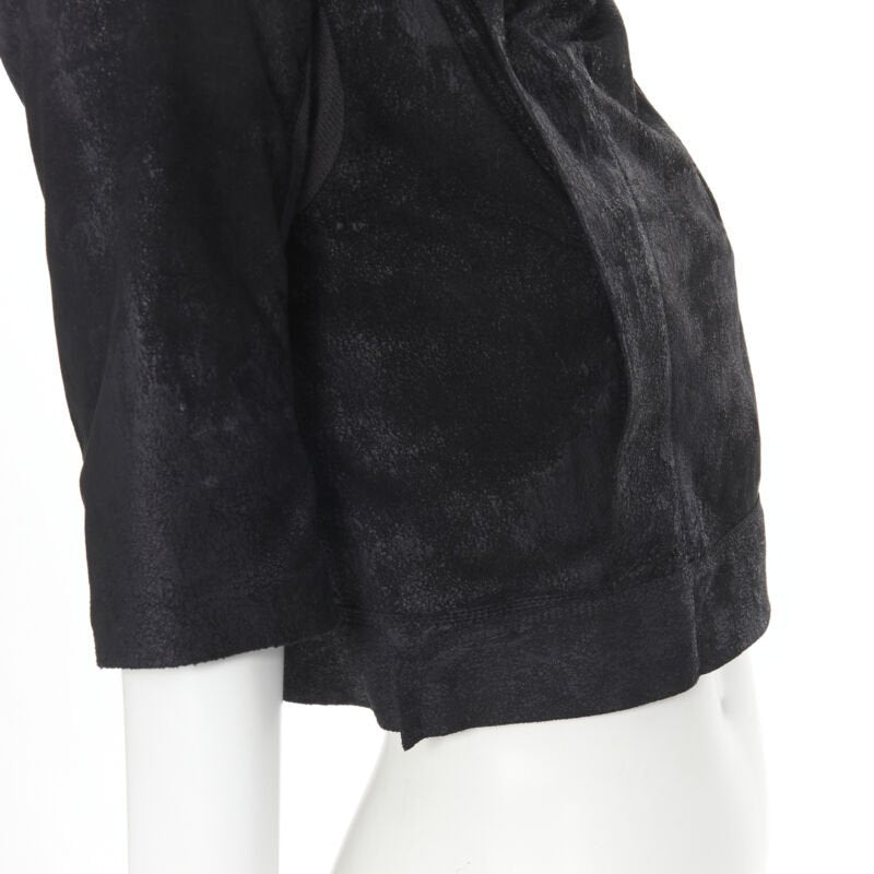 RICK OWENS black distressed blister leather draped crop biker jacket IT40 S