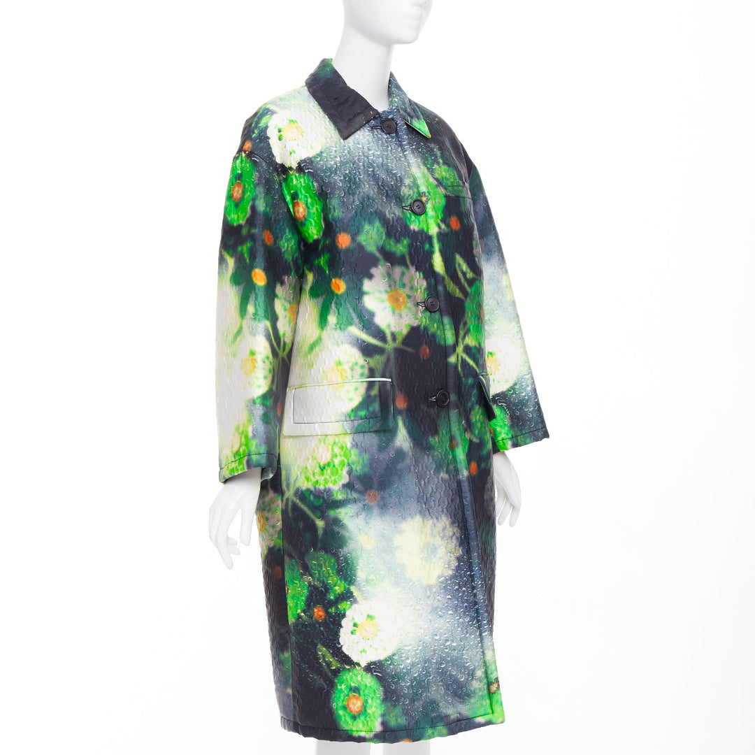 PRADA 2018 Runway green black flower raindrop print overcoat jacket IT38 XS