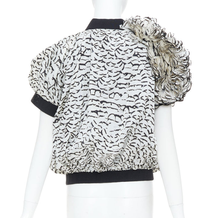 MONCLER GAMME ROUGE 2013 runway feather print puff sleeve ruffle jacket top Sz1