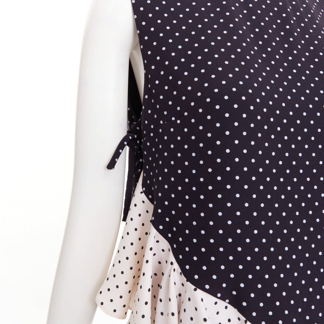 JW ANDERSON navy cream polka dot peplum ruffle asymmetric top UK12 L