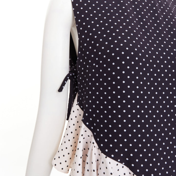 JW ANDERSON navy cream polka dot peplum ruffle asymmetric top UK12 L