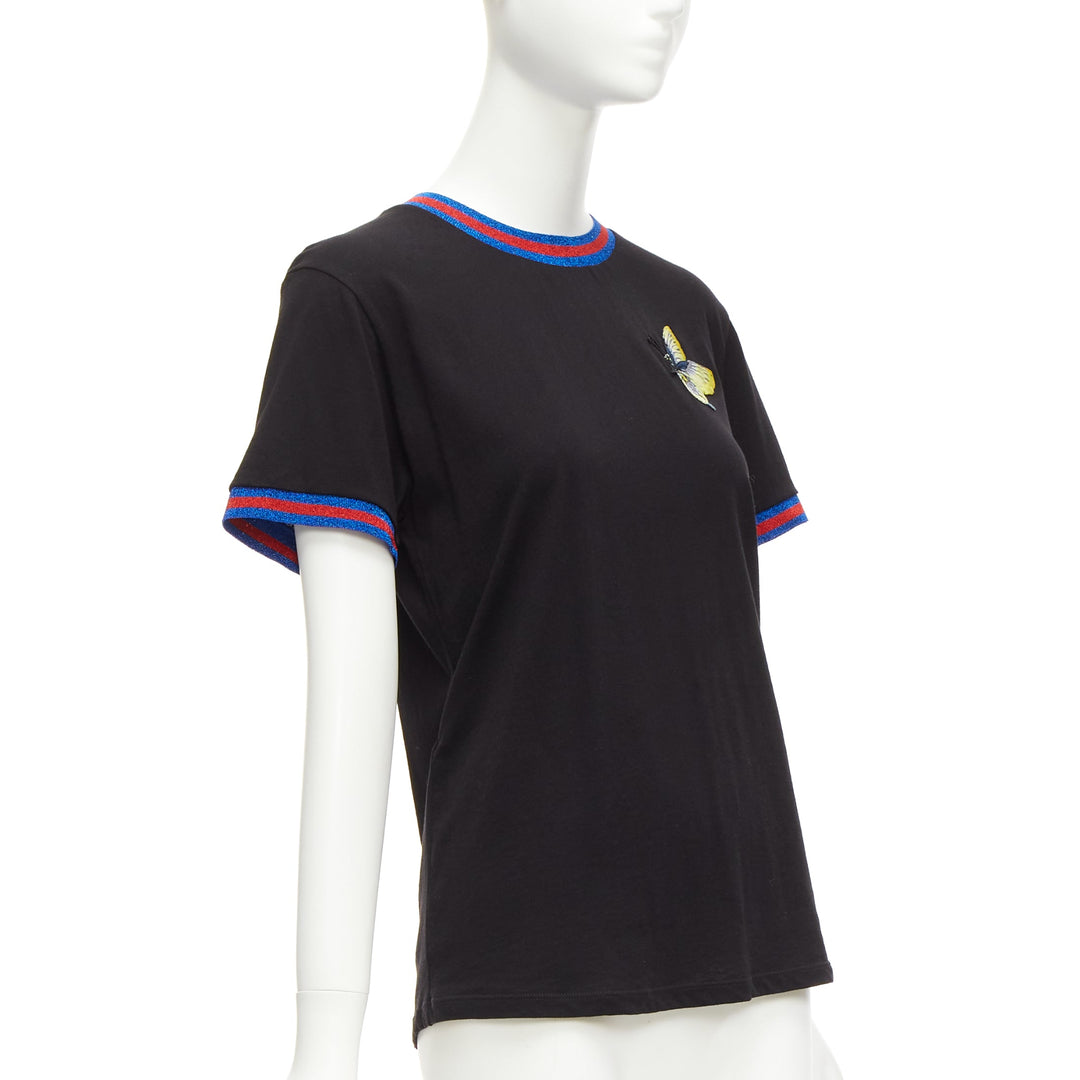 GUCCI black yellow butterfly embroidery patch blue red web tshirt XS