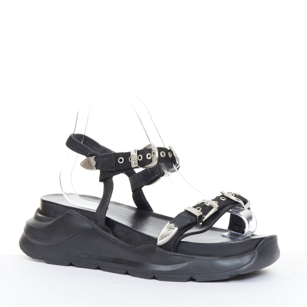 TOGA PULLA black leather strappy western buckle platform sandals EU39