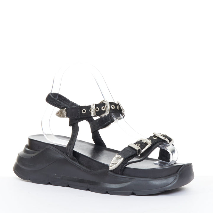 TOGA PULLA black leather strappy western buckle platform sandals EU39