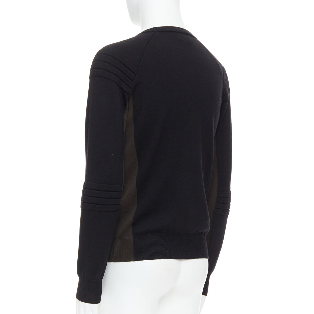HERMES 100% wool black brown trim raglan sleeves ribbed sweater M