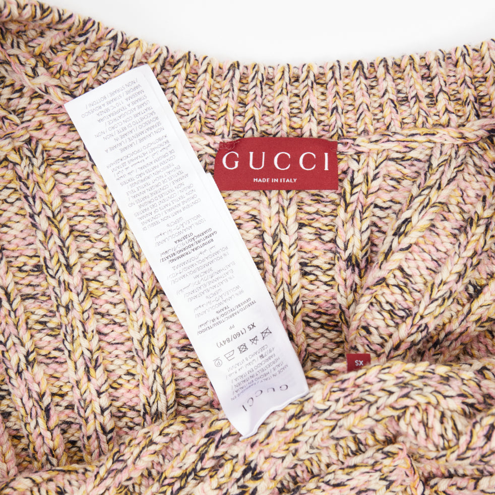 GUCCI 2023 pink beige melange cable wool knit logo patch cardigan sweater XS