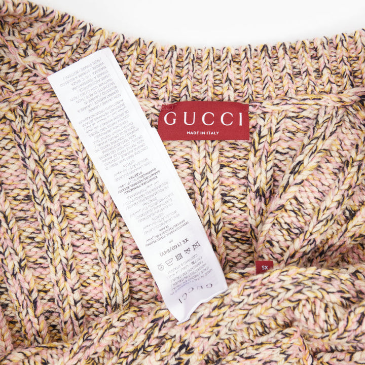 GUCCI 2023 pink beige melange cable wool knit logo patch cardigan sweater XS