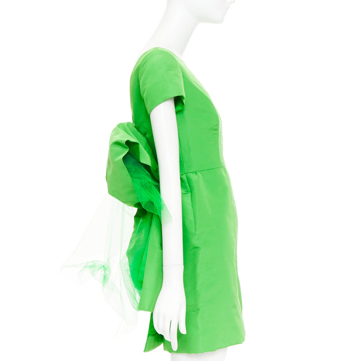 ISAAC MIZRAHI 1990's Vintage green silk tulle giant bow cocktail dress US2 S