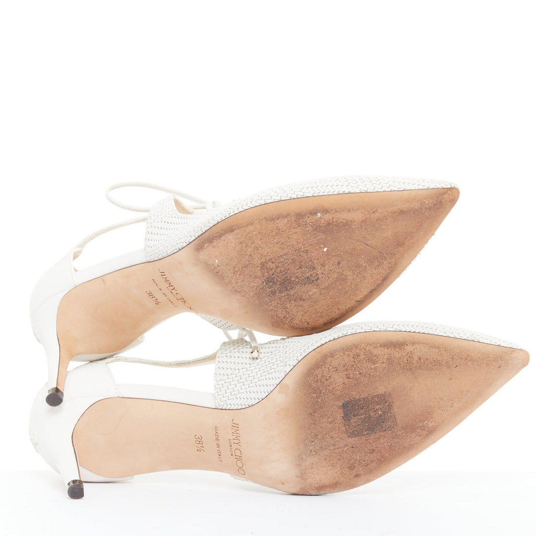 JIMMY CHOO Vanessa white textured suede leather tie bridal pump EU38.5