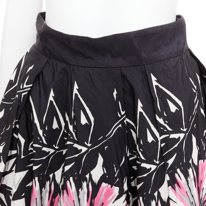 GUCCI 2007 100% silk black cream abstract floral flared bubble skirt IT40 M