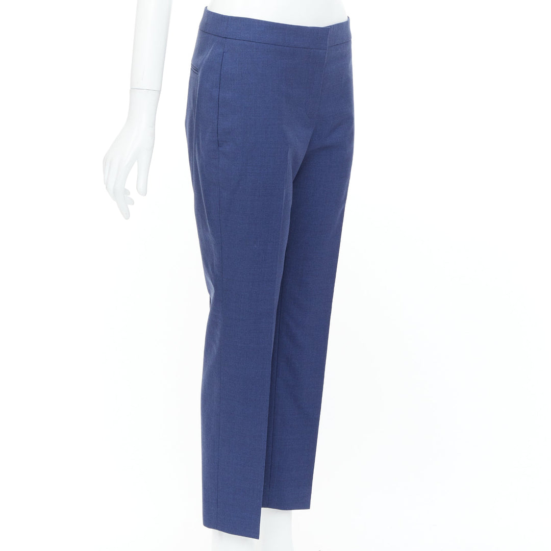 ALEXANDER MCQUEEN 2021 blue mid rise smart straight leg tailored pants IT40 S