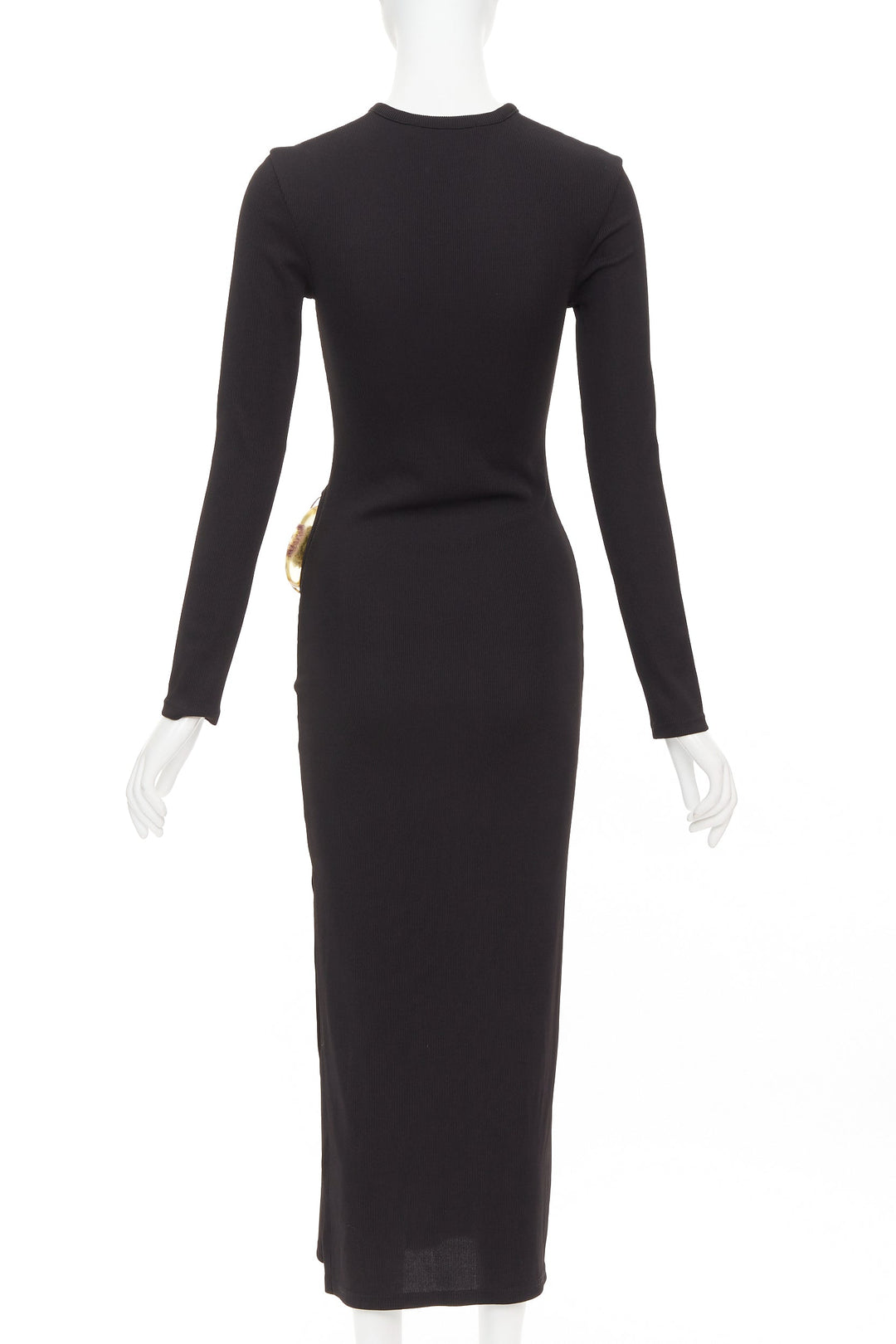 CHRISTOPHER ESBER black ribbed brown floral acrylic cut out bodycon dress UK6 XS