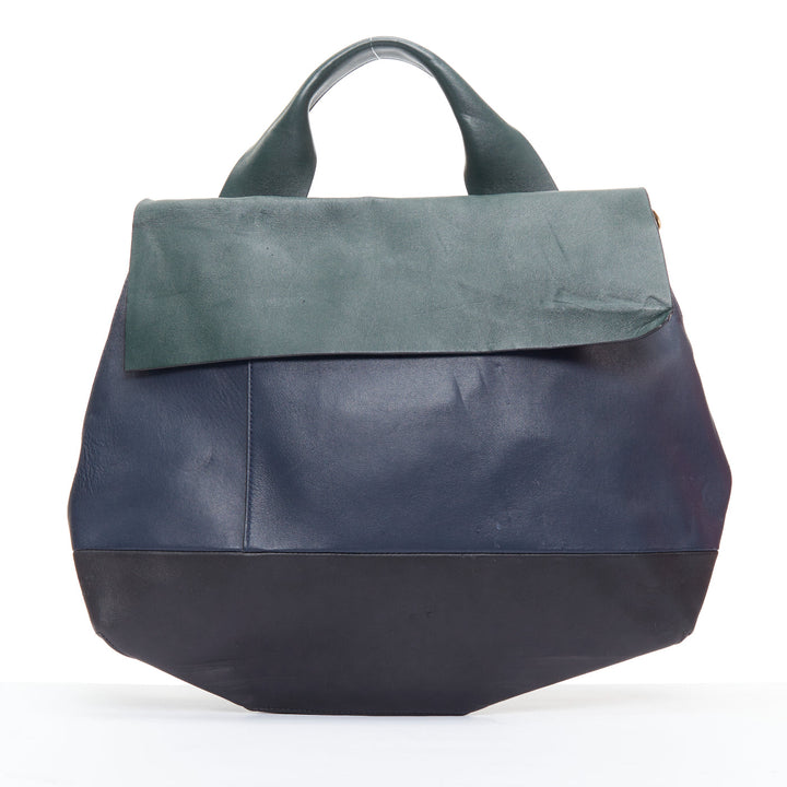 MARNI green navy black tricolor colorblock satchel flap bag