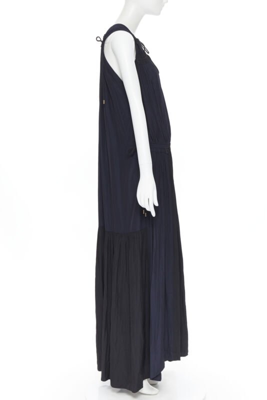 LANVIN ALBER ELBAZ midnight blue black pleated tie detail maxi dress FR34 XS