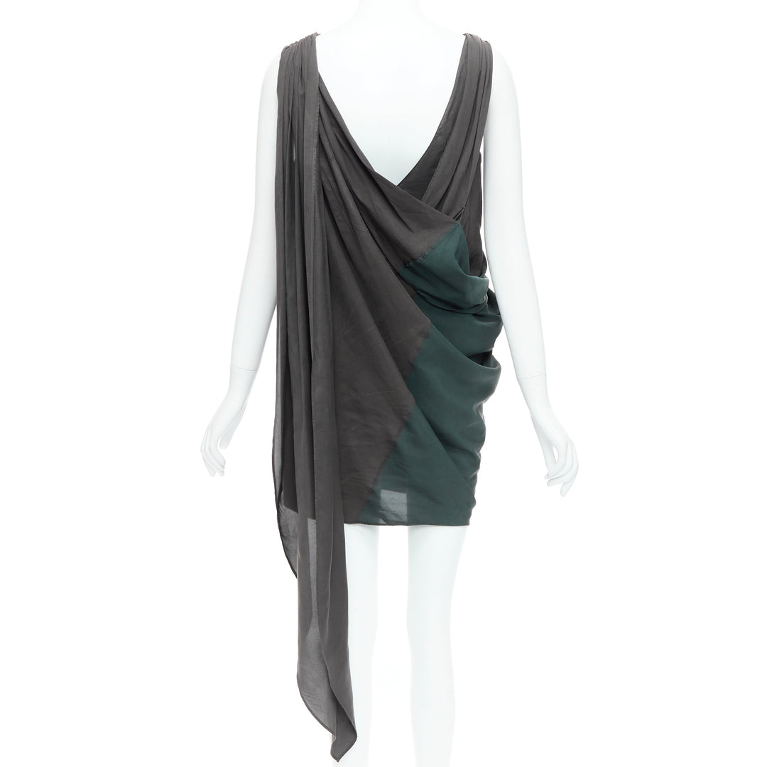 ALEXANDER WANG grey green cupro draped asymmetric toga dress Sz2