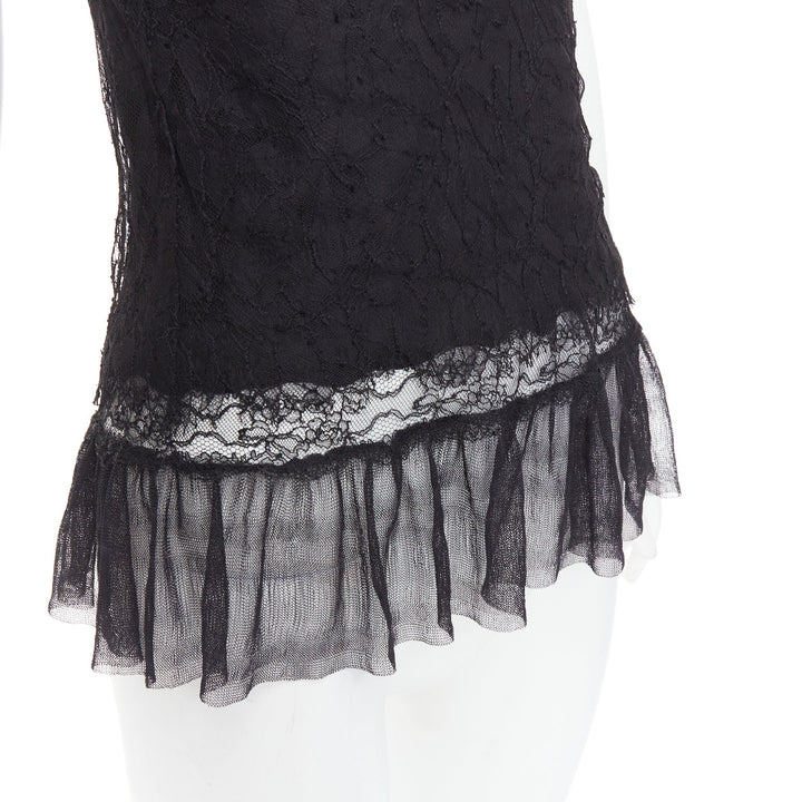 LA PERLA black silk cotton blend lace velvet negligee camisole top IT40 S