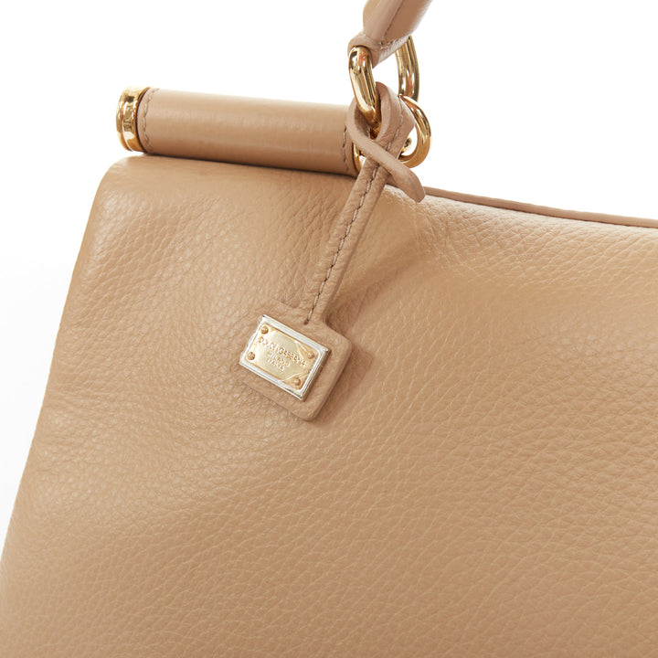 DOLCE GABBANA Miss Sicily beige grained calfskin leather medium satchel bag