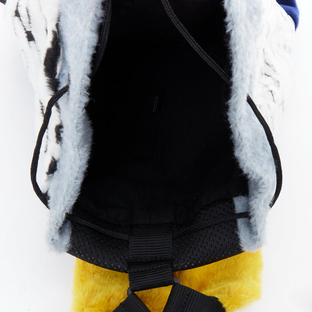 NASIR MAZHAR black white blue yellow faux fur logo tape backpack