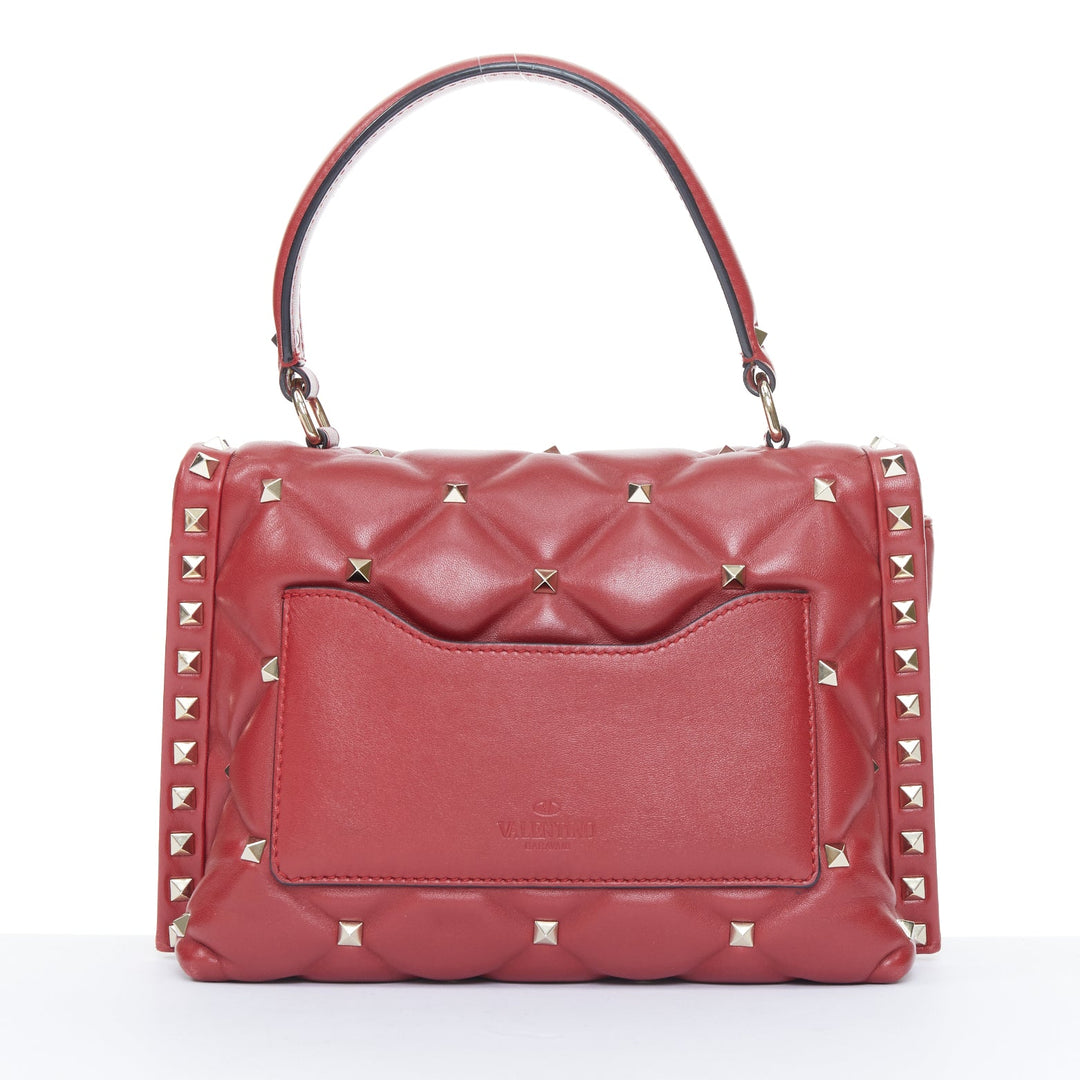 VALENTINO runway Candystud Rosso red quilted lambskin leather top handle bag