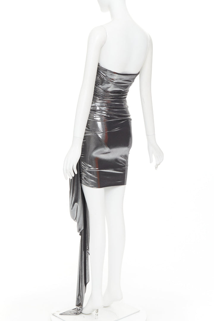 ALEXANDRE VAUTHIER SS2024 Runway metallic silver liquid metal drape dress