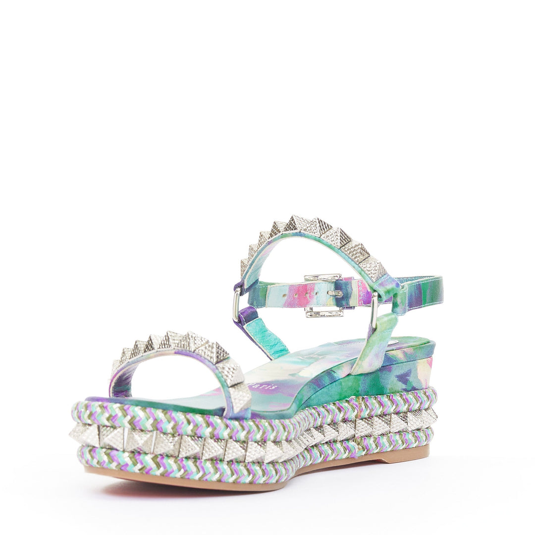 CHRISTIAN LOUBOUTIN Pyraclou 60 tie dye studded espadrille wedges EU37