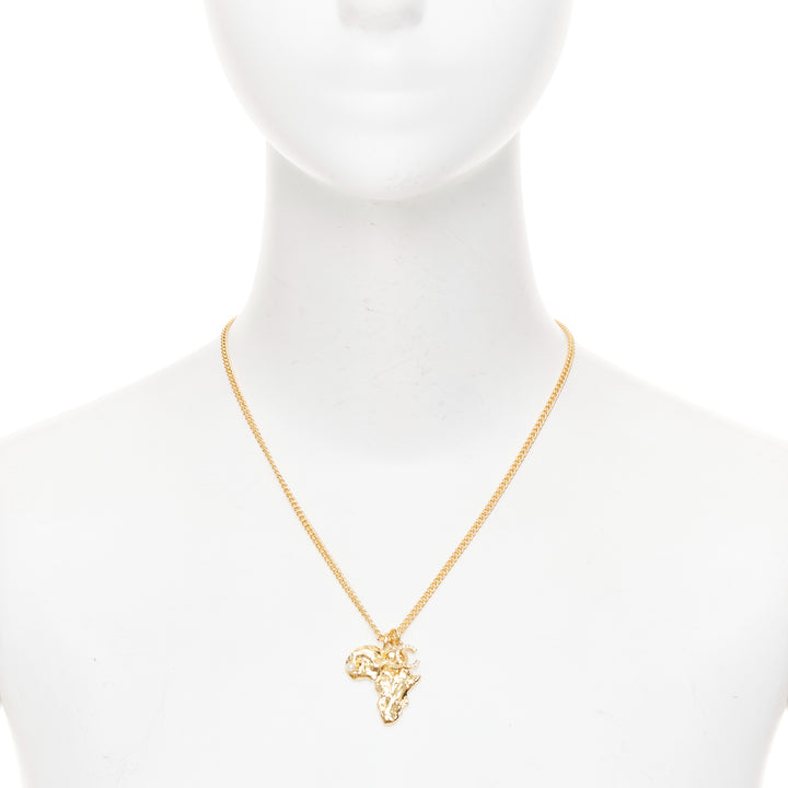 CHANEL G23A 2023 VIC Limited Gift gold CC logo Africa Map pearl strass necklace