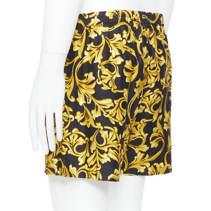 VERSACE 100% silk black gold barocco baroque print boxer shorts IT5 M