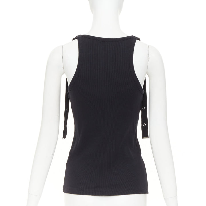 THE ATTICO 2024 black silver metal snap button logo ribbed tank top IT40 S