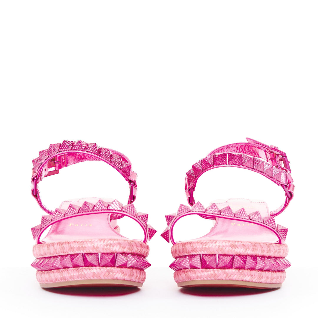 CHRISTIAN LOUBOUTIN Pyraclou 60 glam metallic pink spikes platform wedges EU38