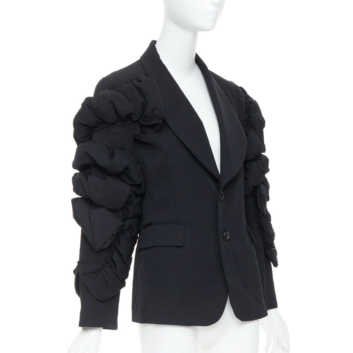 COMME DES GARCONS 2013 black wool tiered puff sleeve blazer jacket S