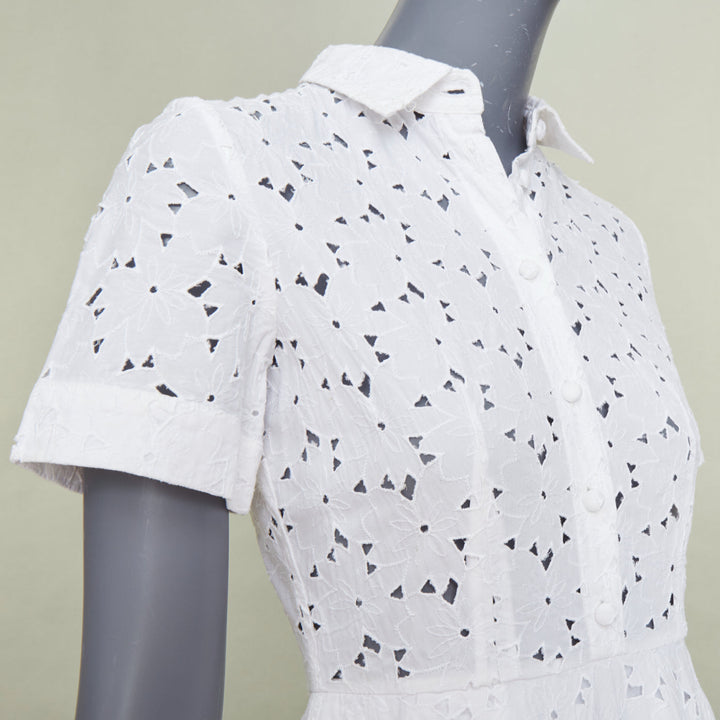 CO COLLECTIONS 2021 white broderie anglaise eyelet cotton midi shirt dress XS