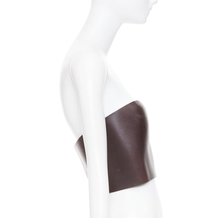 FENDI 2021 Runway brown molded leather curved neckline corset bustier top S