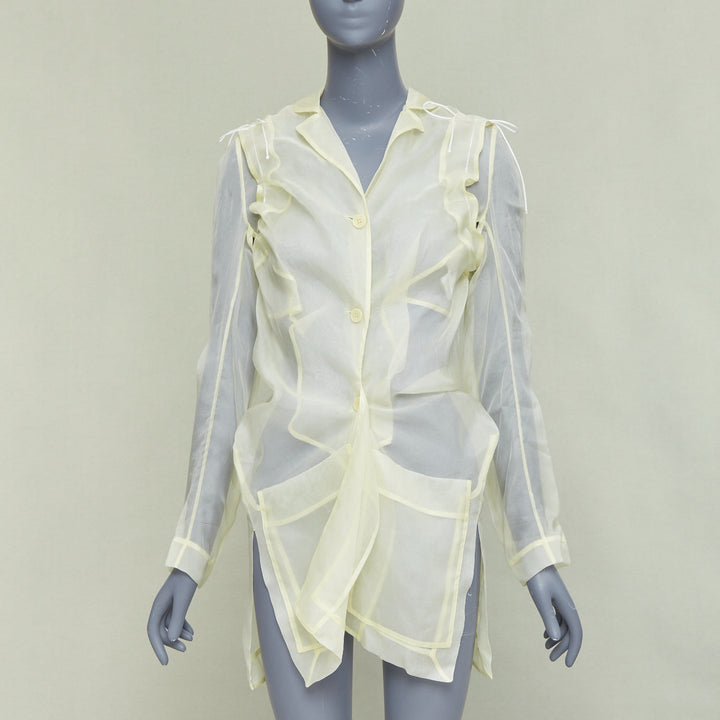 CECILIE BAHNSEN Jaughna buttermilk yellow 100% silk deconstructed blazer UK8 S