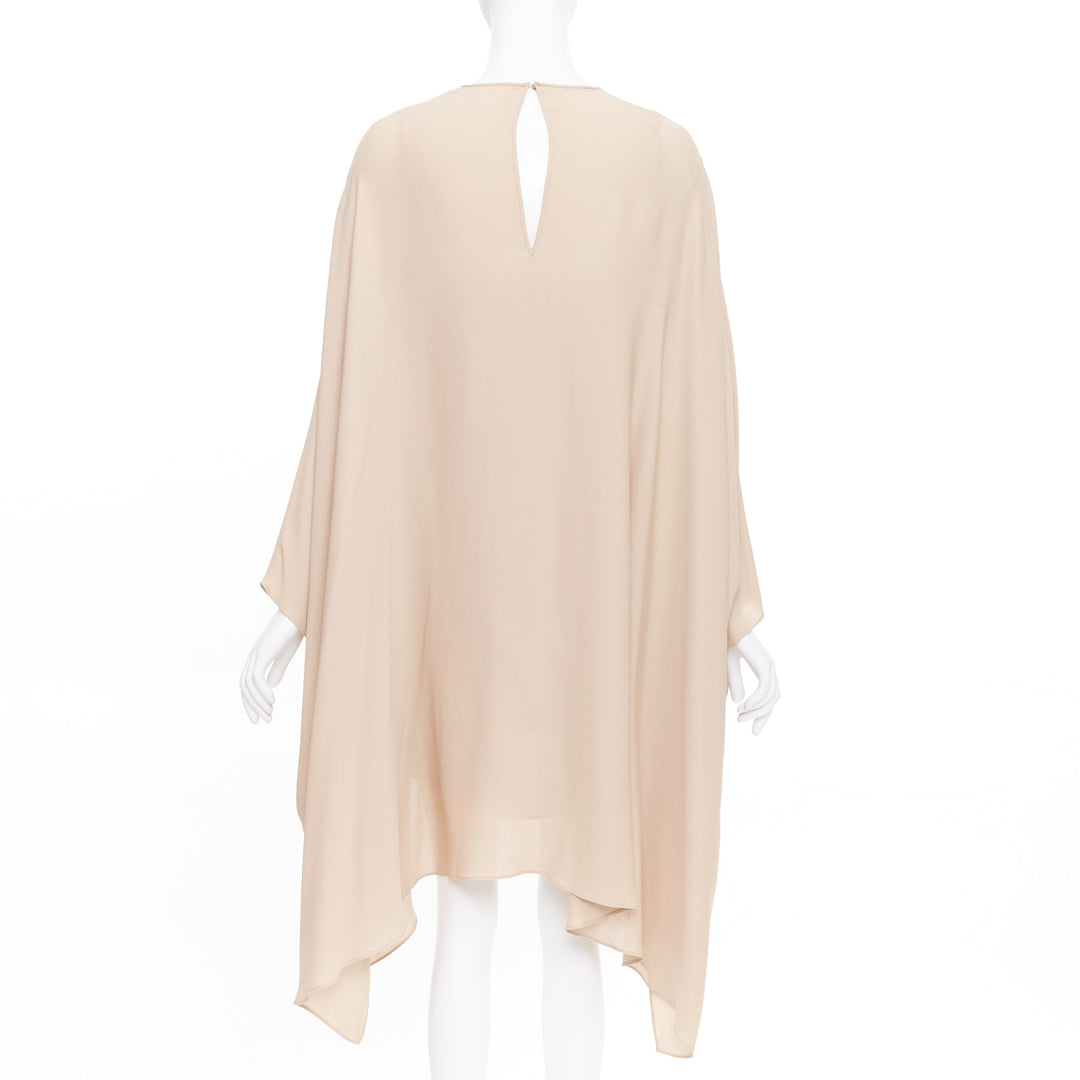 VALENTINO 100% silk nude cascade cape sleeves overlay keyhole mini dress IT38 XS