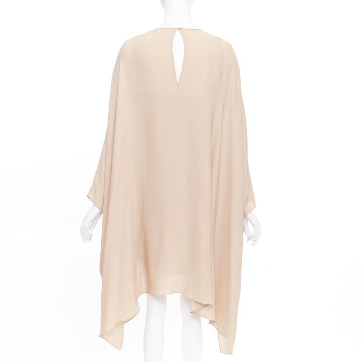 VALENTINO 100% silk nude cascade cape sleeves overlay keyhole mini dress IT38 XS