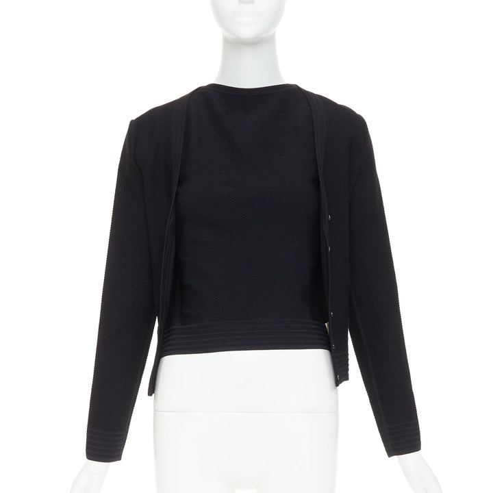 ALAIA Vintage black garter stitch knit button cardigan sleeveless top set L