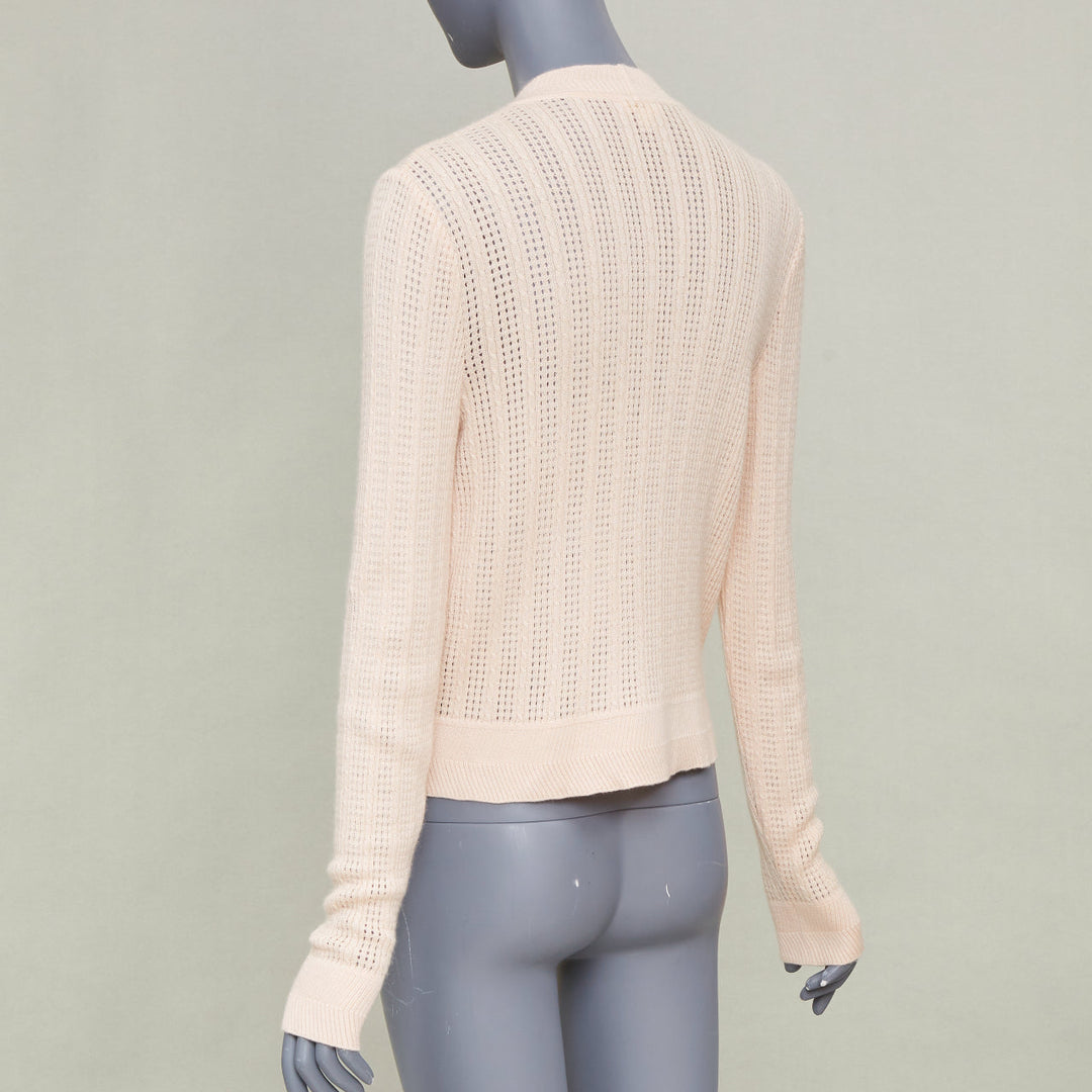 NINA RICCI silver metallic foil panel beige cashmere silk cardigan sweater IT40