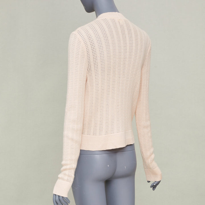 NINA RICCI silver metallic foil panel beige cashmere silk cardigan sweater IT40