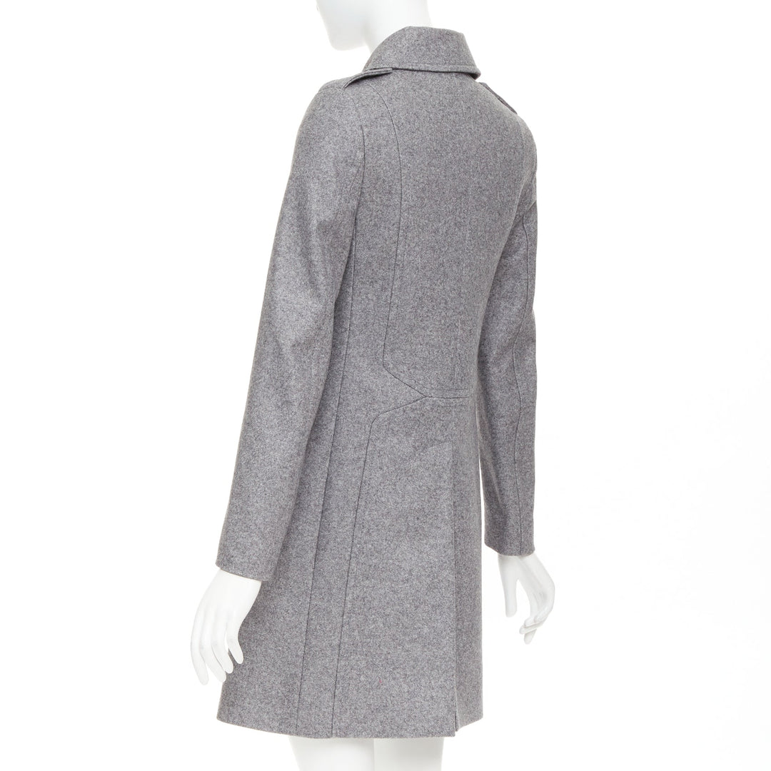 DIOR HOMME grey speckled wool blend felt double breasted epaulet coat FR38 M