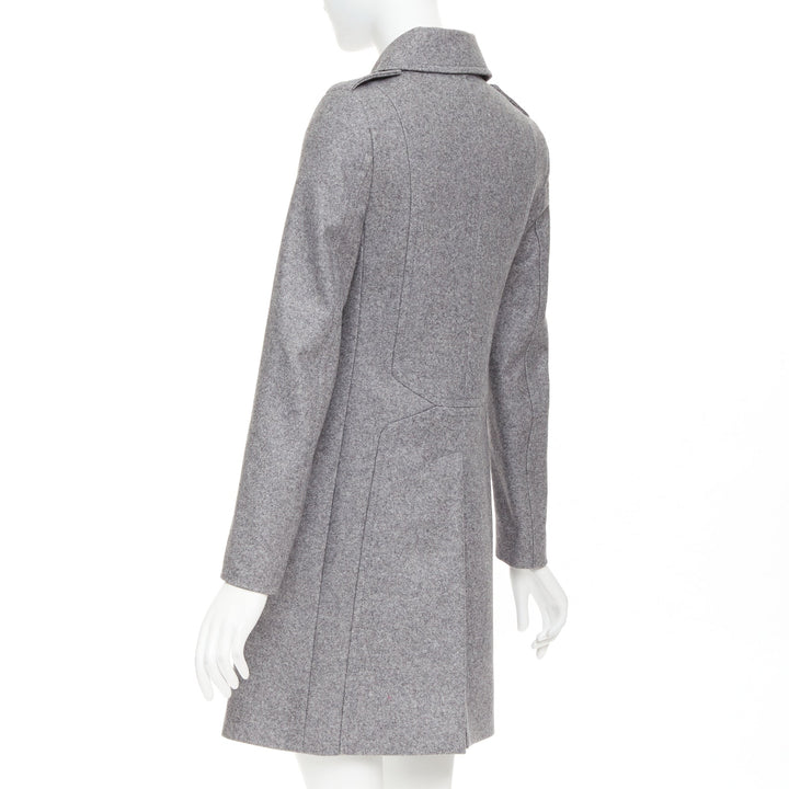 DIOR HOMME grey speckled wool blend felt double breasted epaulet coat FR38 M